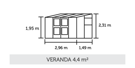 Juliana Veranda - 4,40 m2 antracit/sort 3 mm hærdet glas i hele baner