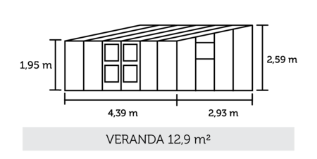 Juliana Veranda - 12,90 m2 alu/sort 3 mm hærdet glas i hele baner