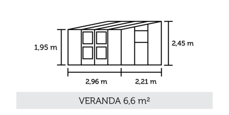 Juliana Veranda - 6,60 m2 alu/sort 3 mm hærdet glas i hele baner