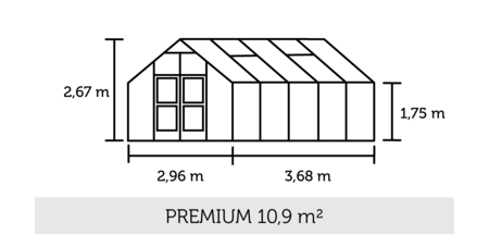 Juliana Premium - 10,9 m2 alu/sort 3 mm hærdet glas i hele baner
