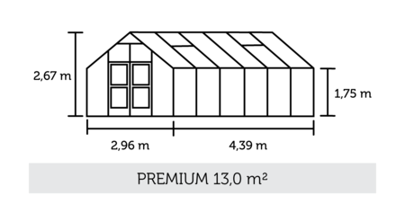 Juliana Premium - 13,0 m2 alu/sort 3 mm hærdet glas i hele baner