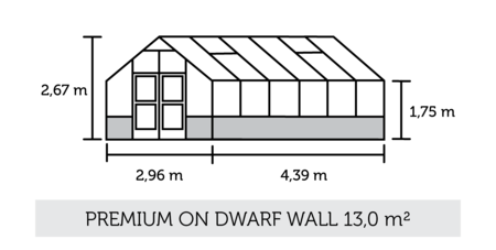Juliana Premium - 13,0 m2 murmodel - antracit/sort 3 mm hærdet glas i hele baner