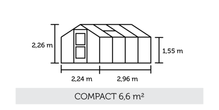 Juliana Compact - 6,6 m2 alu/sort 3 mm hærdet glas i hele baner