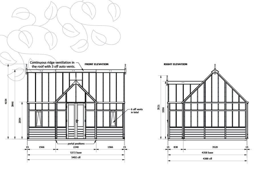 Rhs Planthouse ' Grand Portico' By 14 Panel - Cedar Base Boards