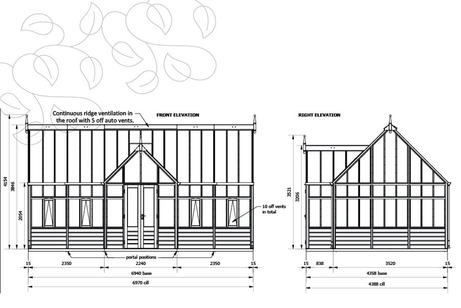 Rhs Planthouse ' Grand Portico' By 18 Panel - Cedar Base Boards