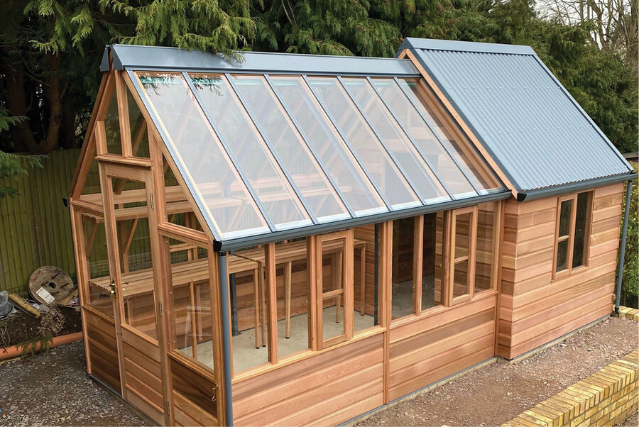 RHS Hyde Hall - 8 panel with 5 panel shed - Cedar base boards