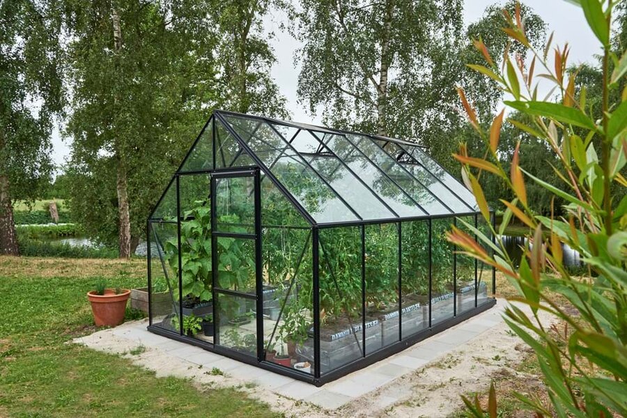 Halls Universal - 128 black 3mm toughened glass in full panes - double door