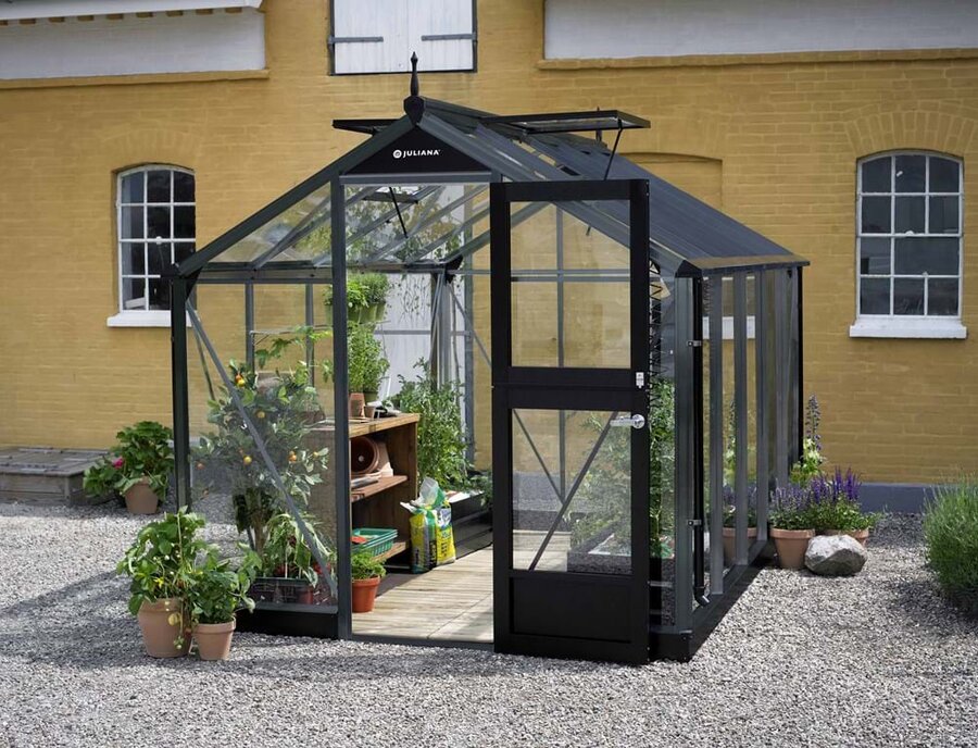 Juliana Compact - 8,2 m2 antracit/sort 3 mm hærdet glas i hele baner