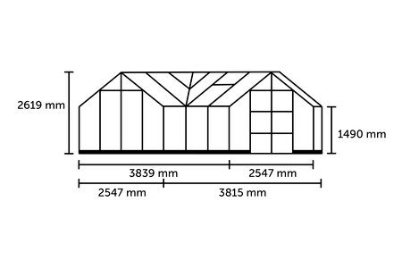 ICON Gardenhouse 8 · 13.0 m² (8' x 12') Sort m/3 mm Hærdet Glas