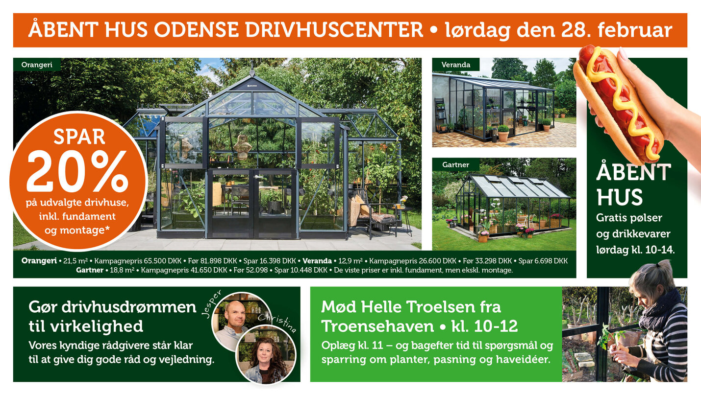 Spar 20% på udvalgte drivhuse - Kun i Drivhuscenter Odense