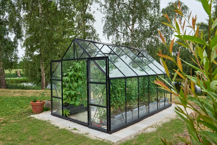 Halls Universal - 9,9 sort 3mm hærdet glas i hele baner - dobbeltdør