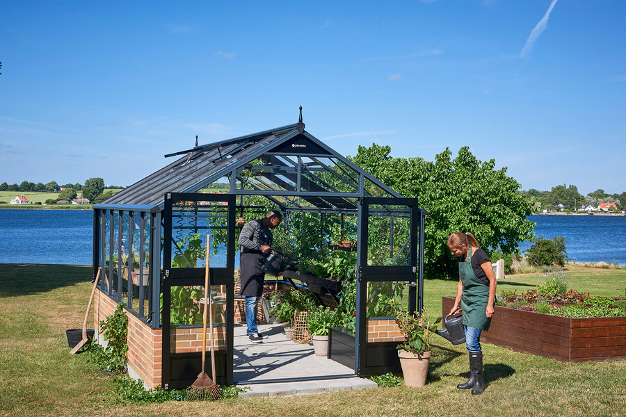 Juliana Premium - 13,0 m2 murmodel - antracit/sort 3 mm hærdet glas i hele baner