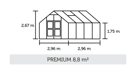 Juliana Premium - 8,8 m2 alu/sort 3 mm hærdet glas i hele baner