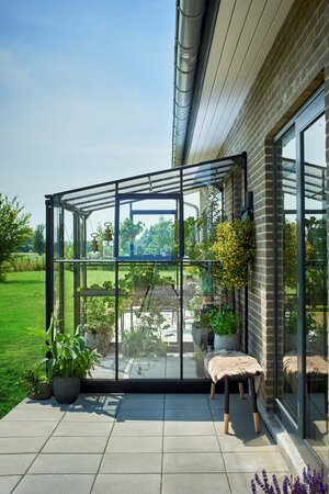 Halls Qube Lean-To 8x6 - Black - 3mm Toughened Glass