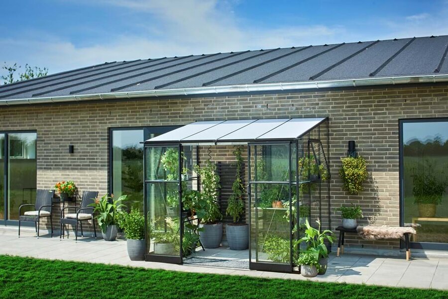 Halls Qube Lean-To 8x6 - Black - 3mm Toughened Glass
