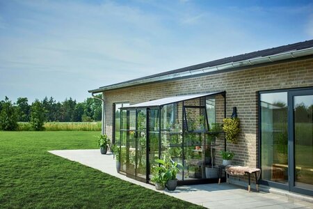 Halls Qube Lean-To 8x6 - Black - 3mm Toughened Glass